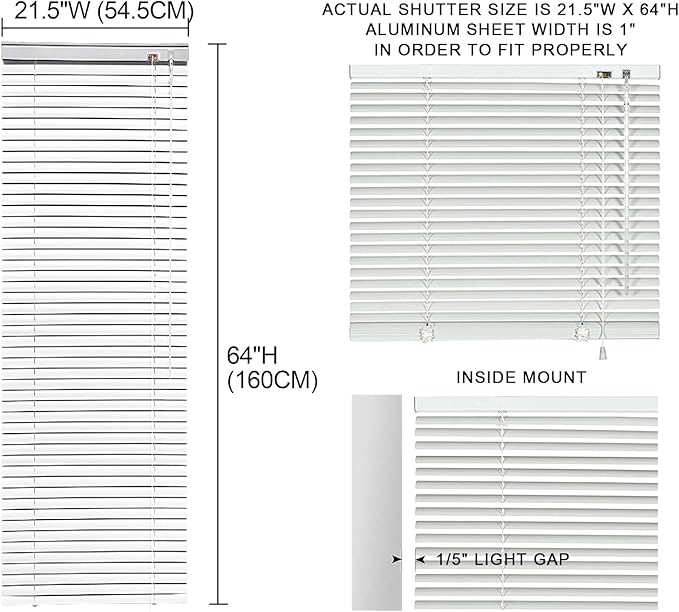 YIIBAII Mini Blinds Suitable for 22" W x 64" H Windows 1" Aluminum Horizontal - Image 6