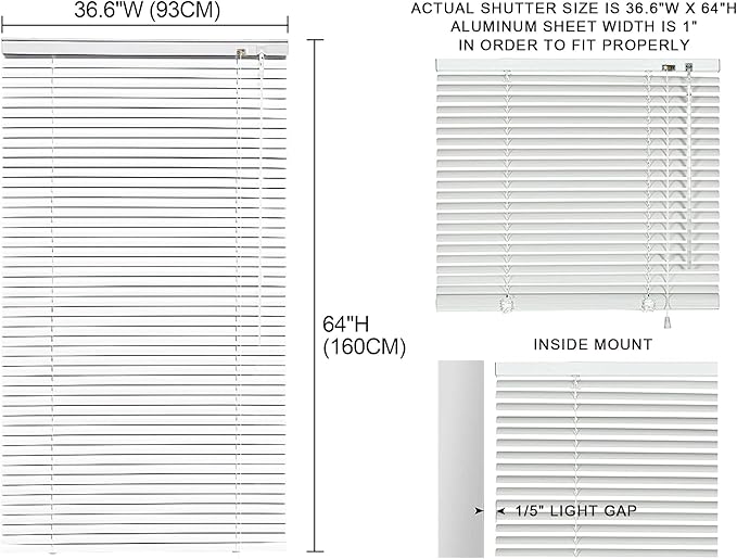 YIIBAII Mini Blinds Suitable for 37" W x 64" H Windows 1" Aluminum Horizontal - Image 6