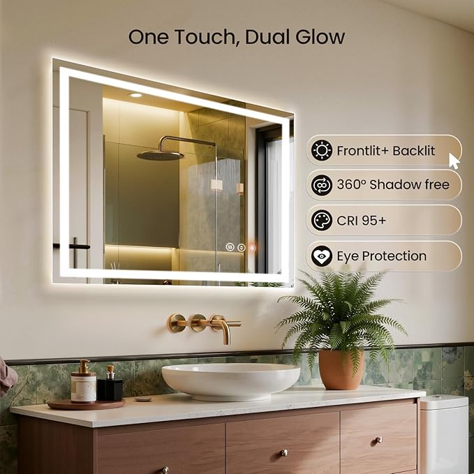 48X40 LED Bathroom Mirror with Lights, Backlit + Front Lit, Lighted Bathroom - Image 4