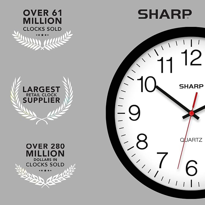 Sharp Wall Clock – Black, Silent Non Ticking 14 Inch Quality Quartz Battery - Image 7