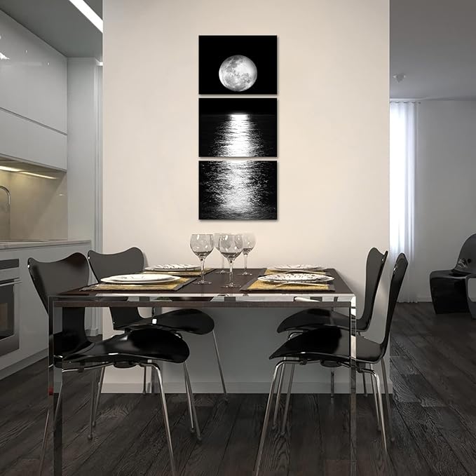 Artmyharbor Full Moon Phase Canvas Wall Art Vertical Black and White Picture - Image 5