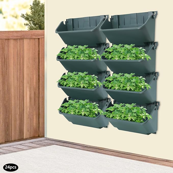 24 Pots Wall Mounted Planter, Plastic Wall Vertical Planter, - Image 8