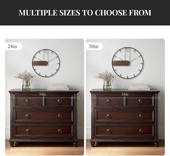 Cuspin 30 Inch Large Wall Clock, Modern Wood Metal Frame Silent Non Ticking - Image 5