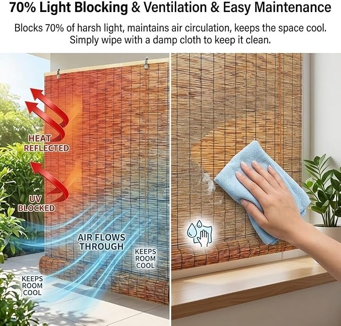 Bamboo Roller Shades for Outdoor Patio, Outside Waterproof Sun Shade, Privacy - Image 6