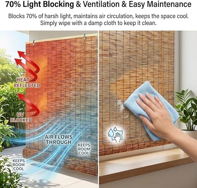Bamboo Roller Shades for Outdoor Patio, Outside Waterproof Sun Shade, Privacy - Image 6