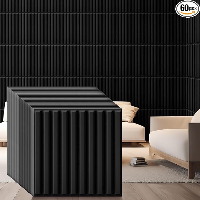Nuanchu 60 Pcs 3D Slat Wall Panels, Paintable Waterproof Textured Tiles by Nuanchu