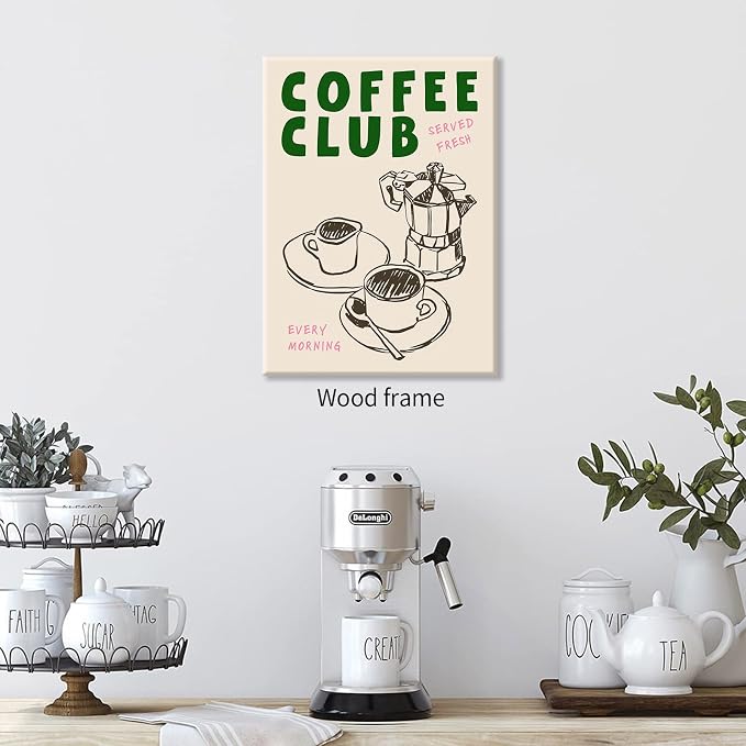 Framed Canvas Wall Art Posters Kitchen Coffee Club Print Vintage Coffee Artwork - Image 5