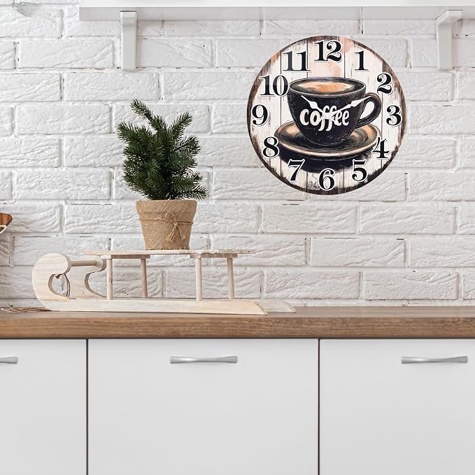 Large Kitchen Clock Decor, Decorative Coffee Wall Clocks Battery Operated - Image 3
