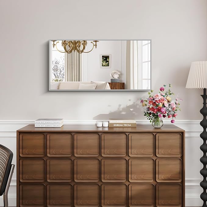 KOCUUY Silver Framed Mirror, HD Tempered Glass, Anti-Rust Frame, Modern Design - Image 4