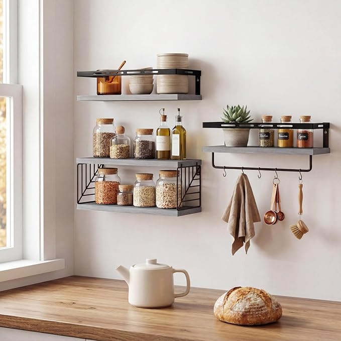 Fixwal Wall Mounted Bathroom Shelves Over Toilet, Rustic Wood Floating Shelves - Image 7