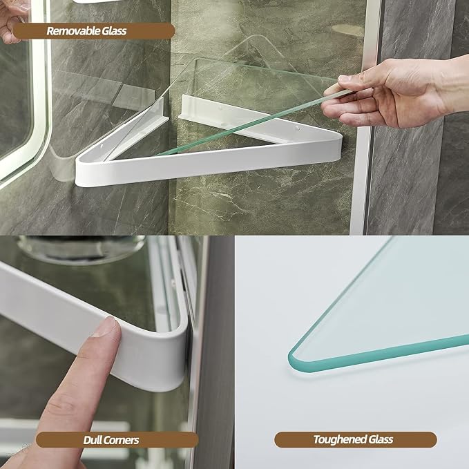 VOLPONE Bathroom Shelves Wall Mounted Glass Corner Shelf - Image 5