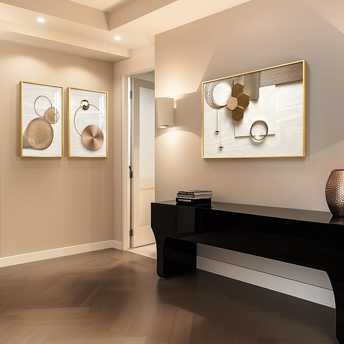 Large Framed Modern Luxury Gold Wall Art - Image 4
