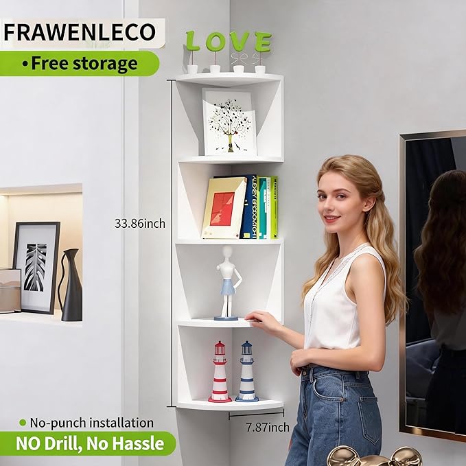 No-Drill Corner Shelf Wall Mount, 5-Tier Floating Corner Bookshelf - Image 2