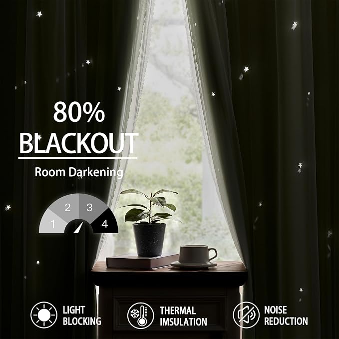 XiDi Green Curtains for Bedroom, Girls Room Blackout Curtains, Kids Room - Image 6