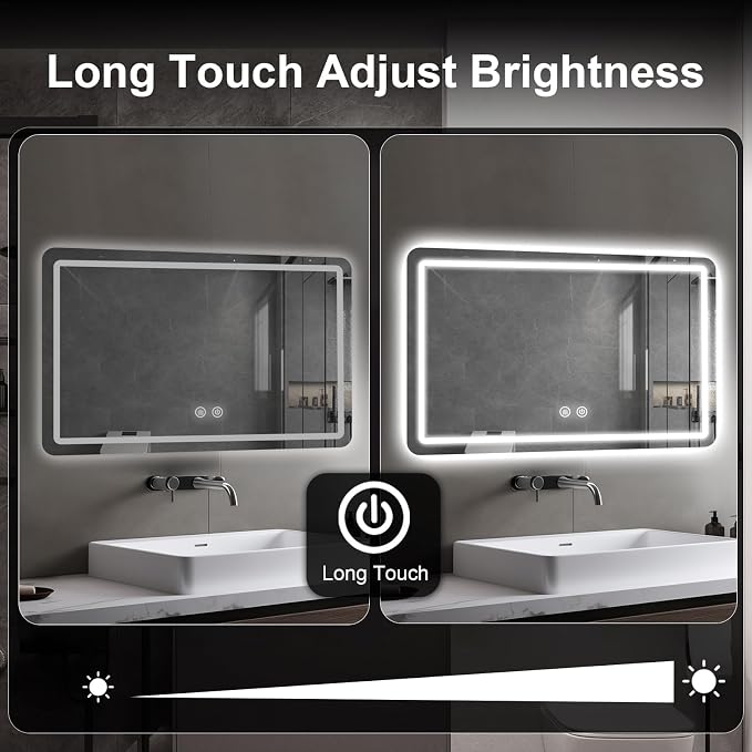 LED Bathroom Mirror, 36 x 24 Inch Anti-Fog Wall Mirror - Image 4
