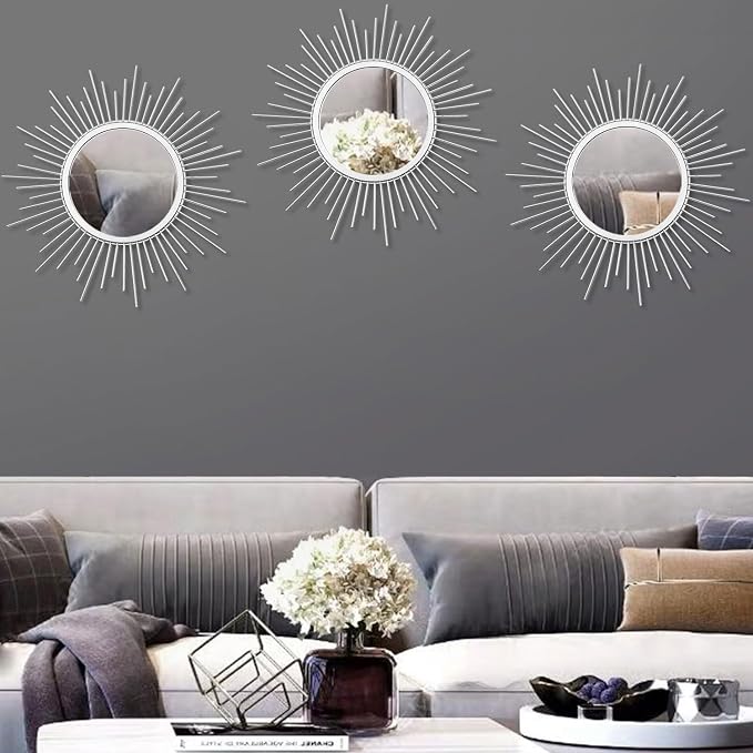 3 Pack Metal Mirrors for Wall Sunburst Wall Mirrors Home Décor Decorative - Image 4