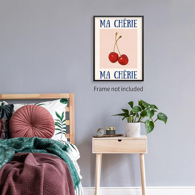 jkahh Funky Cherry Wall Art Vintage Red Blue Aesthetic Poster Trendy Ma Cherie - Image 5