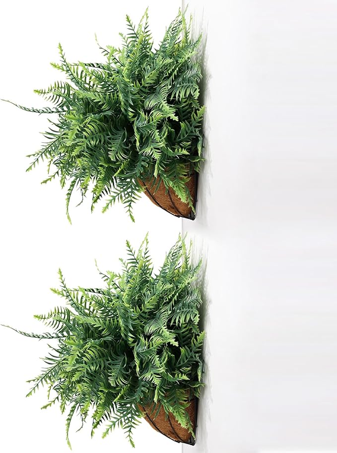 Faux Boston Fern with Hanging Basket – 18in Fake Hanging Fern, Lifelike by QIANYUN
