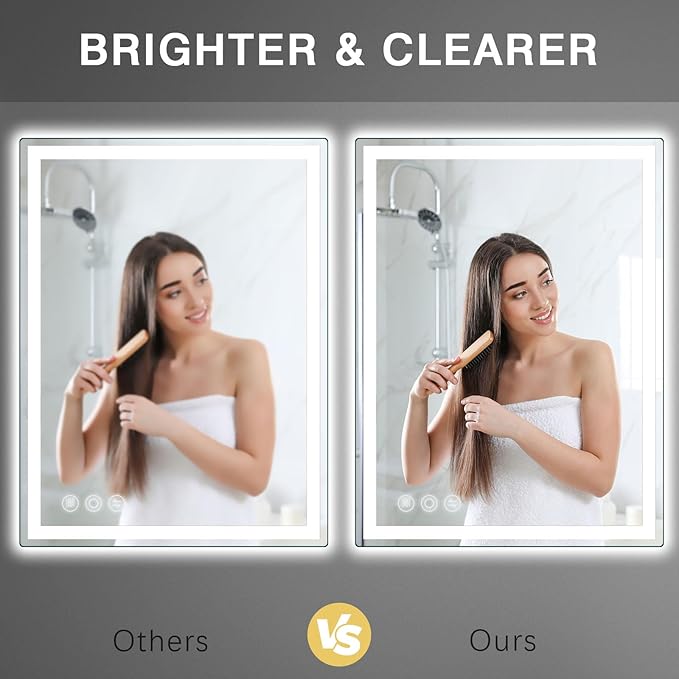 Memobarco Bathroom Mirror, Stepless 3 Colors Temperature & Dimmable, Memory - Image 2