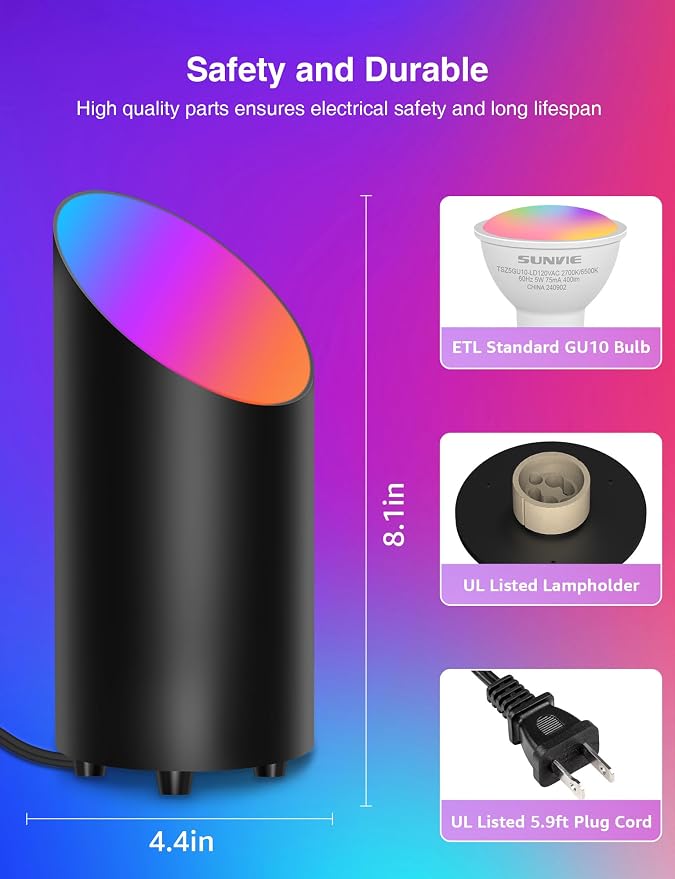 SUNVIE 2 Pack Smart Floor Can Light 5W RGBW Color Changing Uplighting Indoor - Image 8
