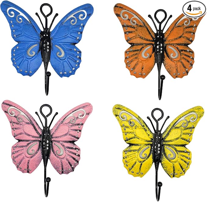 4 Pcs Butterfly Coat Hooks, Towel Wall Hooks Hanging, Room Wall Decoration by Snnshun