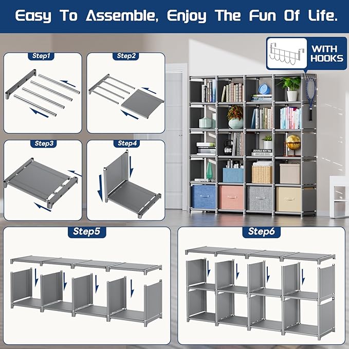 Mavivegue 20 Cube Book Shelf, Storage Organizer, Large DIY Bookcase, Metal Cube - Image 4