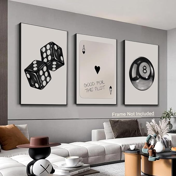 BOKPEN 3Pcs Black and White Poker Dice Wall Art Funky Retro Y2K Trendy Preppy - Image 3