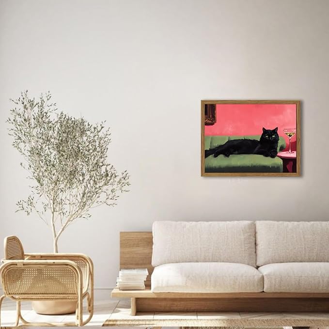 Cute Black Cat With Martini Wall Art Funny Animal Wall Decor Quirky Whimsical - Image 6