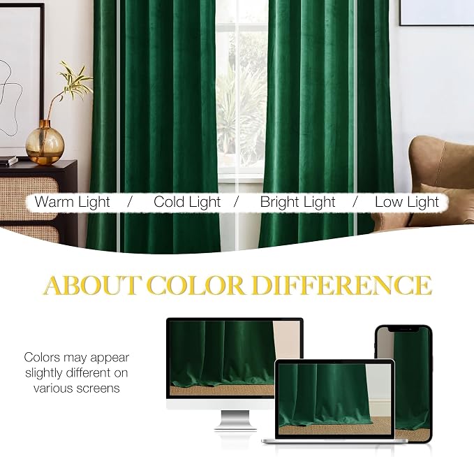 NICETOWN Emerald Green Velvet Curtains 96 inches Long, Home Decoration Thermal - Image 4