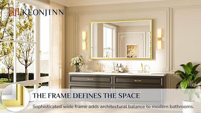 Keonjinn 60" x 36" Gold Bathroom Mirrors - Image 7
