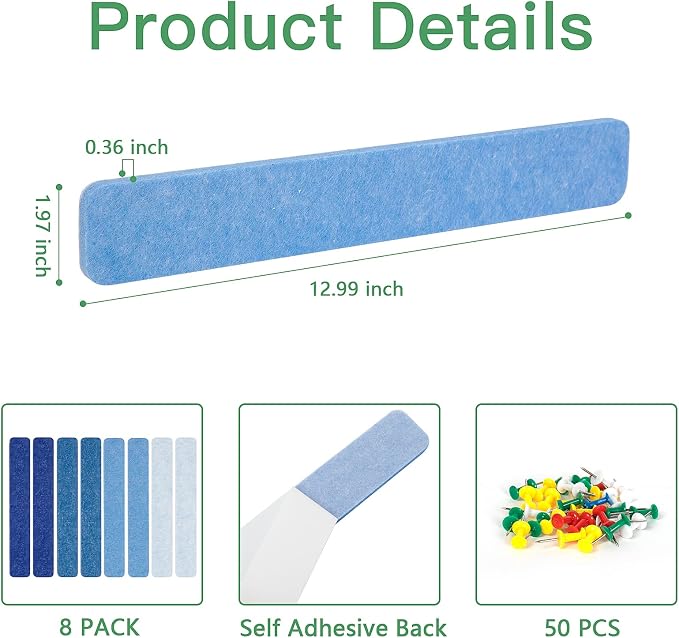 8 Pcs Felt Pin Board Bar Strips Bulletin Board - Image 2