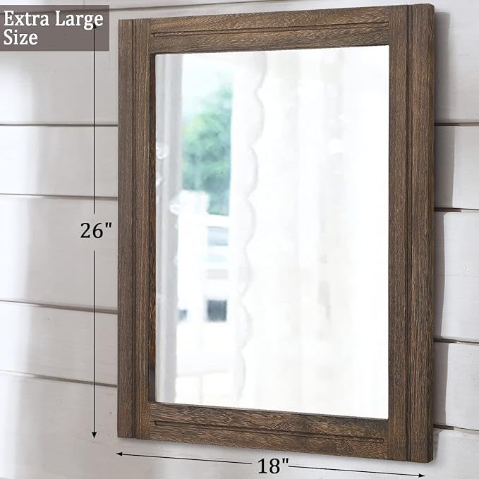 AAZZKANG Rustic Wood Mirror Rectangle Decorative Wall Hanging Mirrors - Image 2