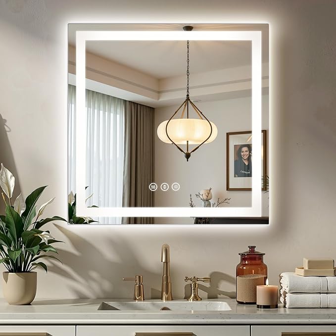 36X36 LED Bathroom Mirror with Lights, Backlit + Front Lit, Lighted Bathroom by Rpoesx