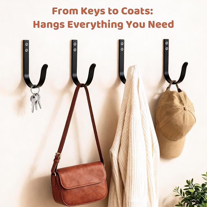 12 Pcs Wall Hooks for Hanging, Large Coat Hooks Wall Mount, Heavy Duty Screw in - Image 2