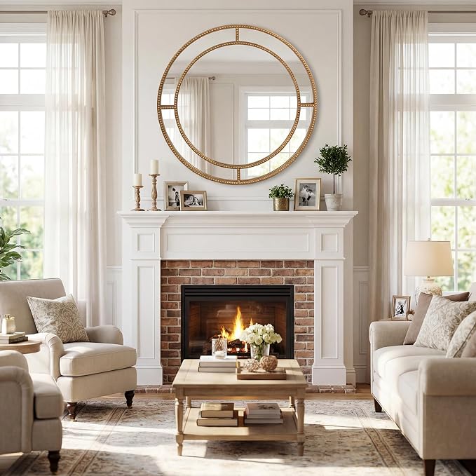 Tangkula 28" Gold Round Wall Mirror, Circle Decorative Modern - Image 3
