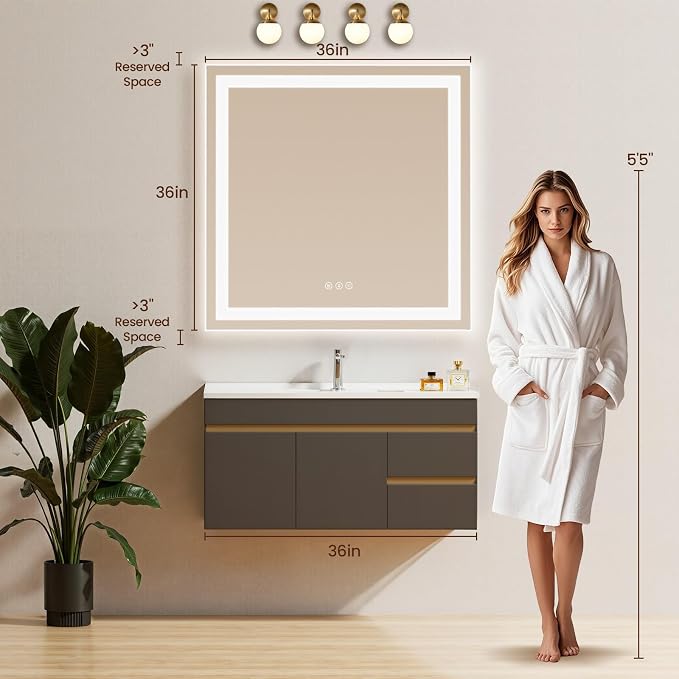 36X36 LED Bathroom Mirror with Lights, Backlit + Front Lit, Lighted Bathroom - Image 6
