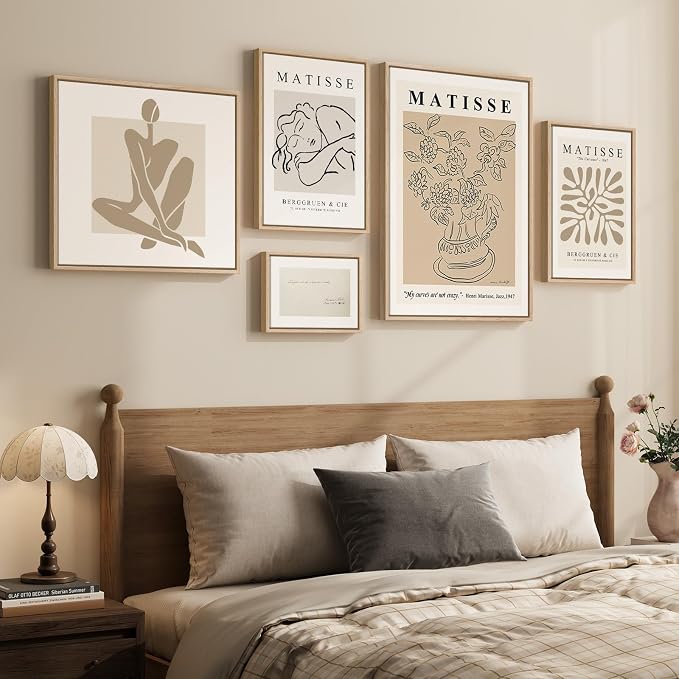 Large Framed Matisse Wall Art Set of 5, Neutral Beige Abstract Geometric - Image 2