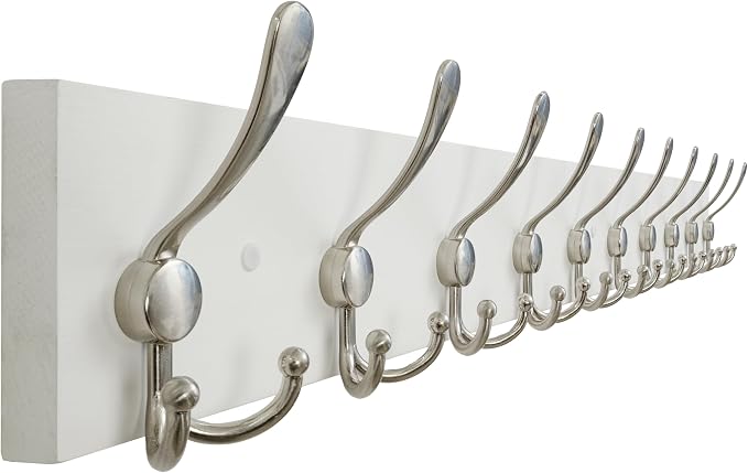 SKOLOO Creations White Solid Wood Wall Mounted Coat Rack, 10 Hooks, 38-1/8" Long by SKOLOO