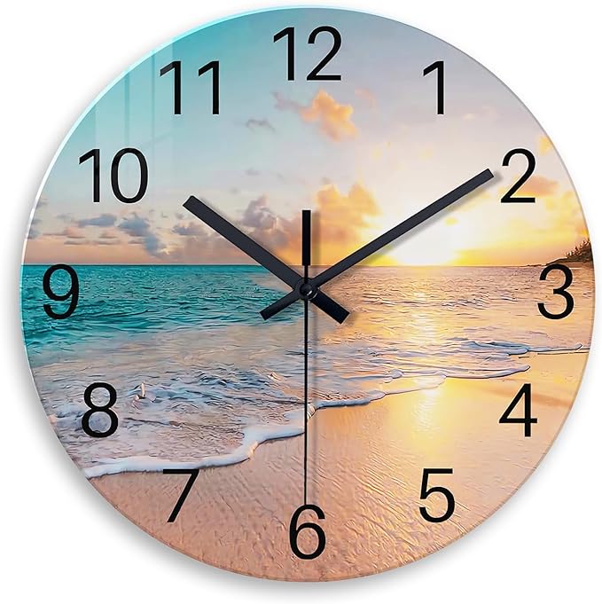 Round Blue Glass Office Wall Clock Decorative 24 Inch Beach Extra Large Wall by Constantplanet%E6%97%97%E8%88%B0%E5%BA%97