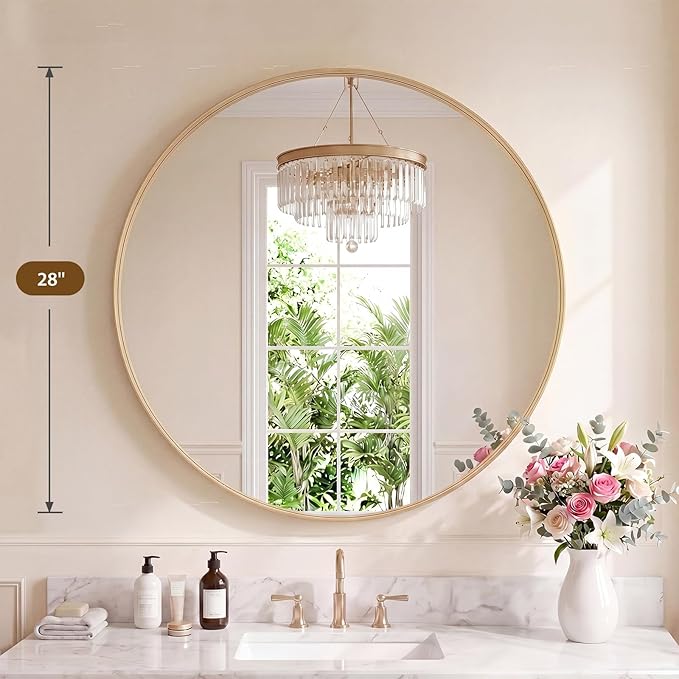 NEWBULIG 28-Inch Round Wall Mirror, Bathroom Wall Circle Mirror - Image 2