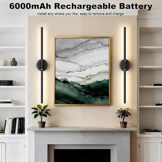 Battery Operated Wall Sconces Set of 2, Dimmable 6000mAh Rechargeable Wall - Image 4