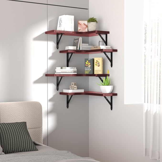 ROMGUAR CRAFT Corner Floating Shelves Wall Mounted Set of 4, Rustic Wood - Image 7