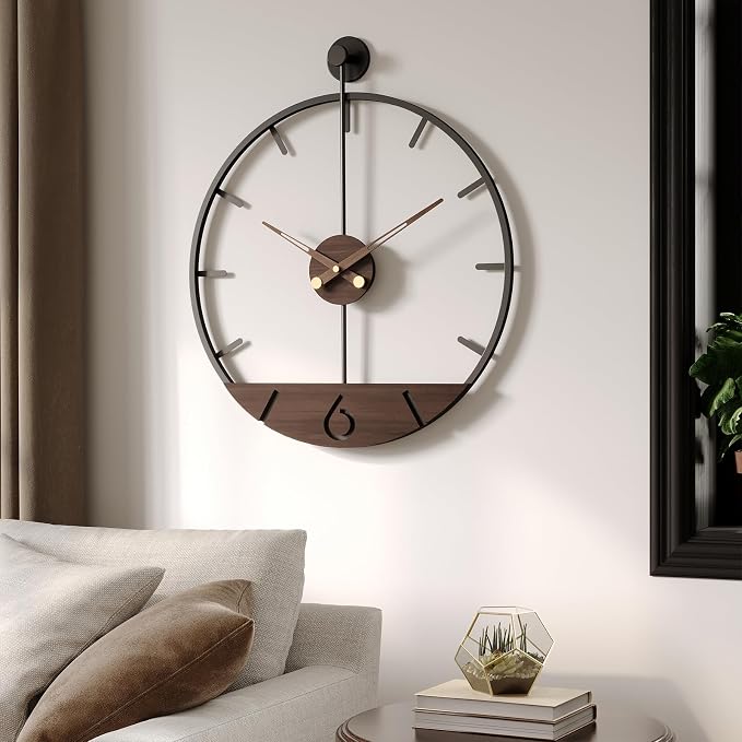Cuspin Modern 24 Inch Wall Clock, Minimalist Wood and Metal Wall Decor Clock - Image 3