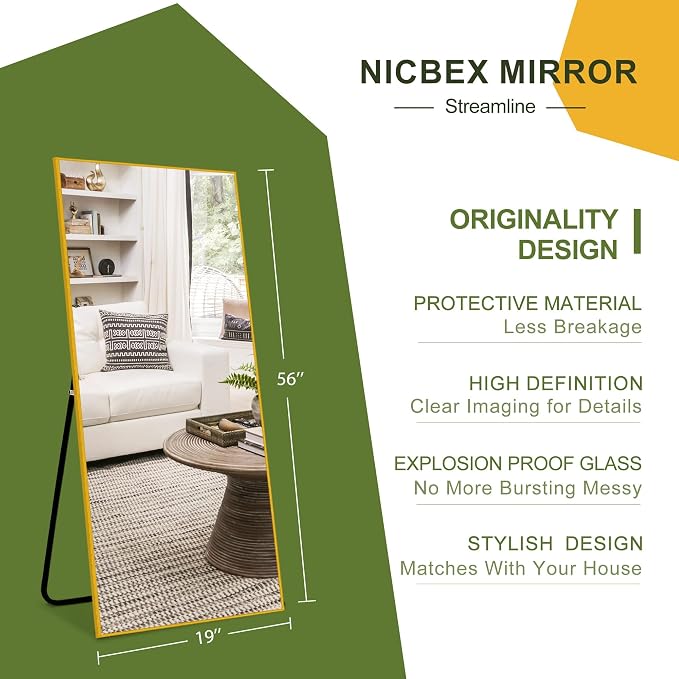 NicBex Full Length Mirror, Aluminum Alloy Frame Full Body Mirror - Image 5