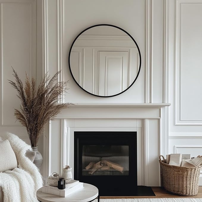 Oruii Black Circle Mirror, 22 inch Round Mirror Metal Frame, Living Room - Image 7