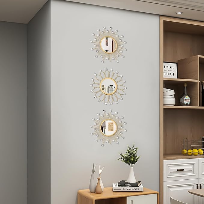 3 Pack Metal Mirrors for Wall Sunburst Wall Mirrors Home Décor Decorative - Image 6