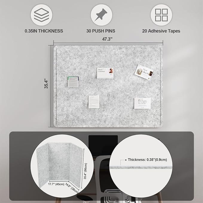 Large Felt Bulletin Board for Wall, Soft Felt Cork Board for Office, Home - Image 2