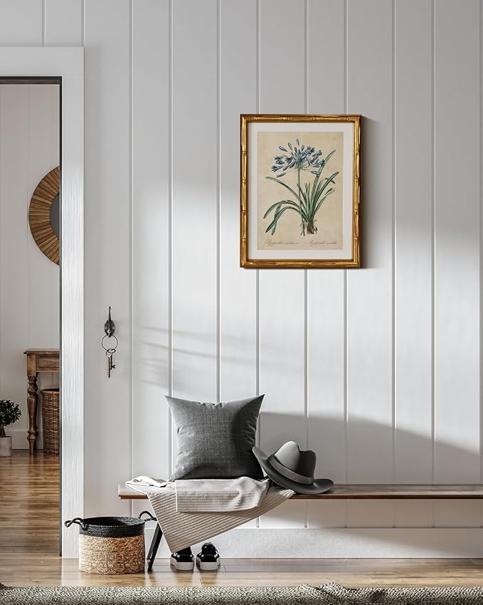 InSimSea Gold Bamboo Framed Canvas Wall Art, Retro Lily Botanical Prints - Image 4