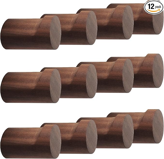 bsdonte 12 Pack Wood Wall Hooks, Natural Wooden Coat Hooks Wall Mounted by bsdonte