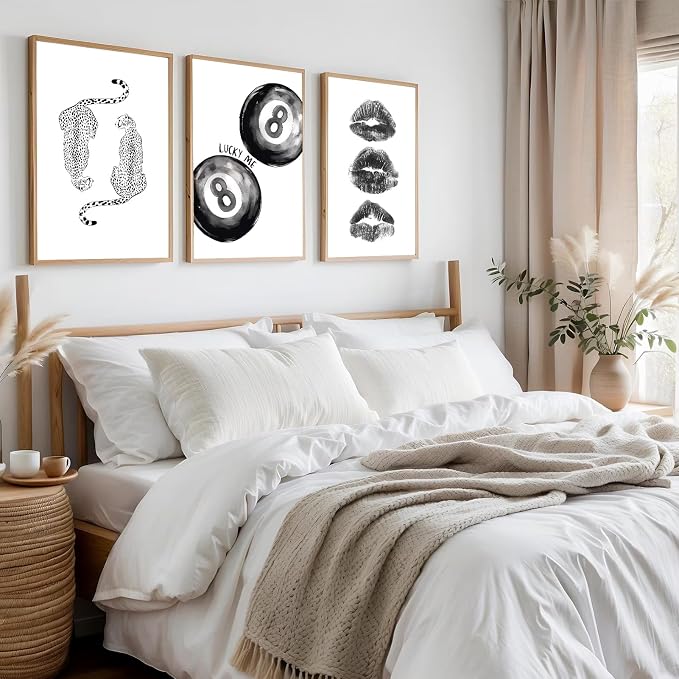 BOKPEN Trendy Black and White Leopard Canvas Wall Art, Funky Y2k Lucky 8 Ball - Image 5